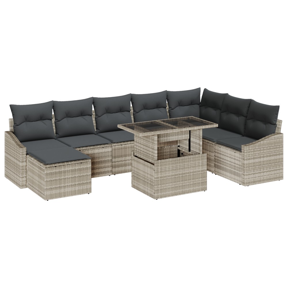 vidaXL Set de canapele pentru grădină cu pernă 9 pcs Gri deschis