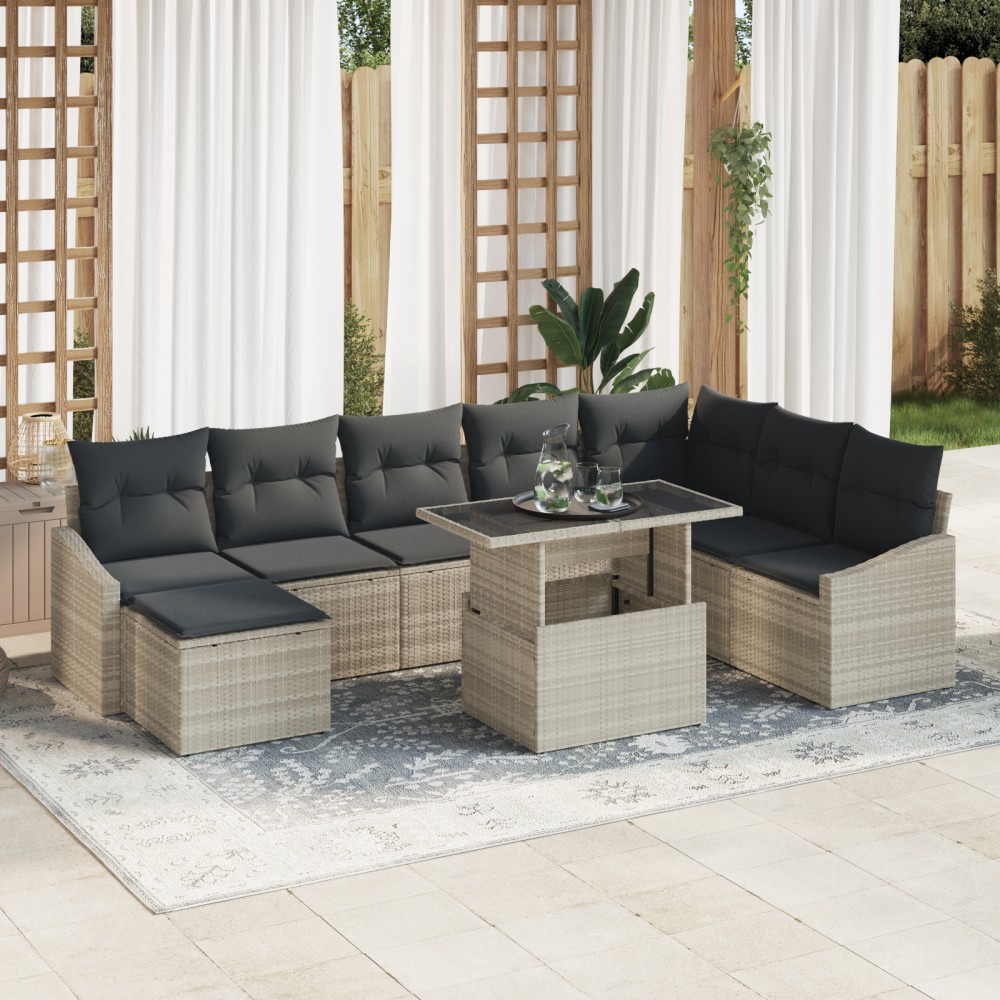 vidaXL Set de canapele pentru grădină cu pernă 9 pcs Gri deschis