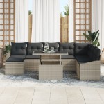 vidaXL Set de canapele pentru grădină cu pernă 9 pcs Gri deschis
