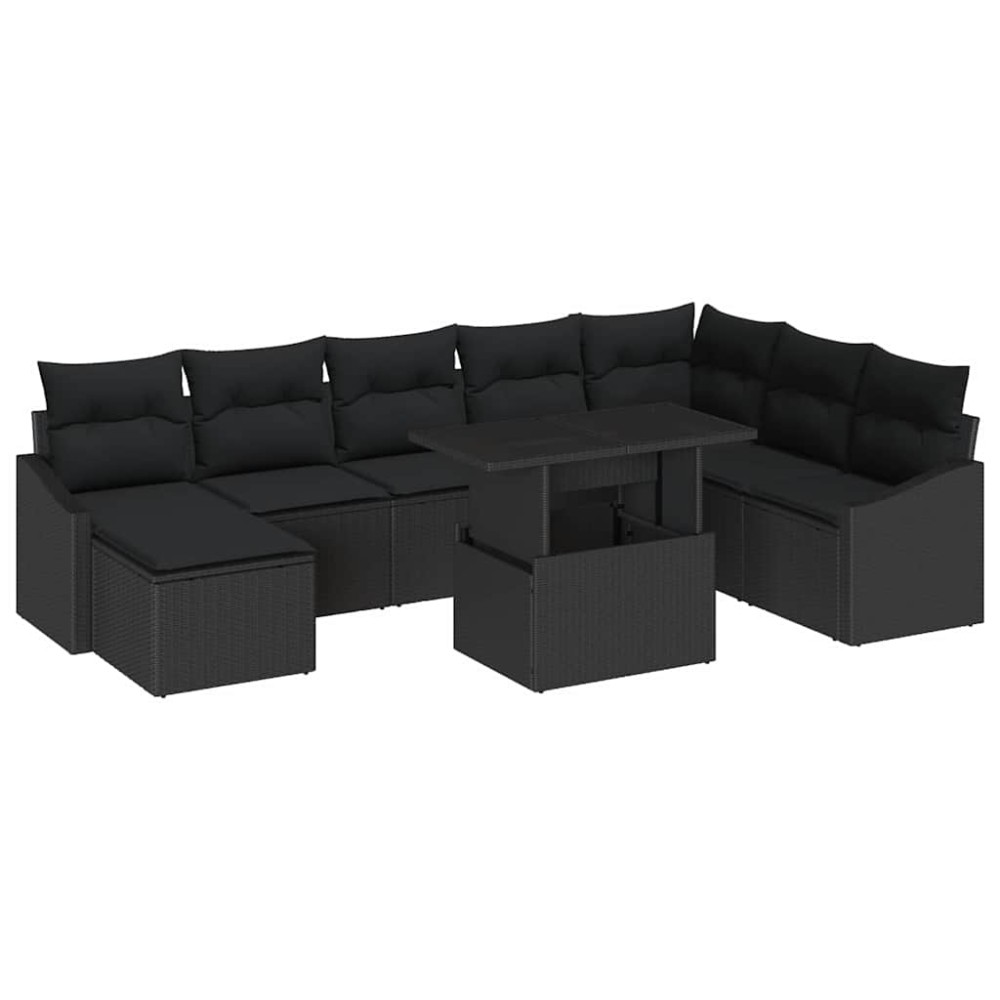 vidaXL Set de canapele pentru grădină cu pernă 9 pcs Negru