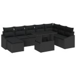 vidaXL Set de canapele pentru grădină cu pernă 9 pcs Negru