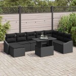 vidaXL Set de canapele pentru grădină cu pernă 9 pcs Negru