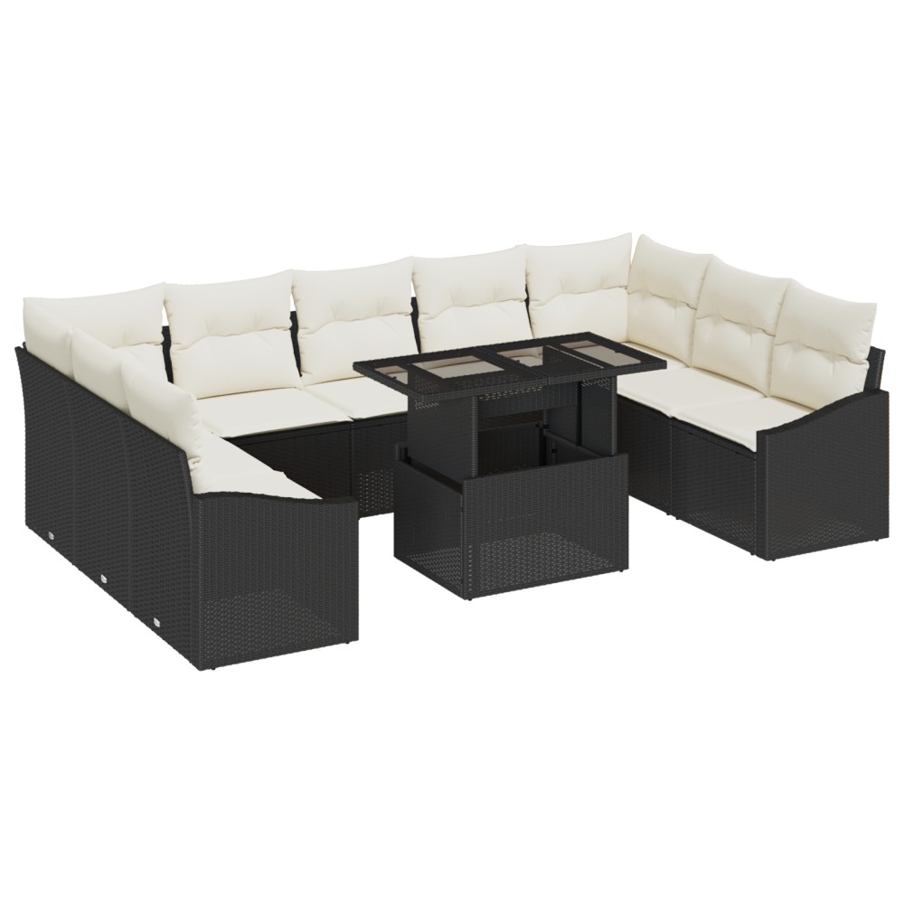 vidaXL Set de canapele pentru grădină cu pernă 10 pcs negru și crem