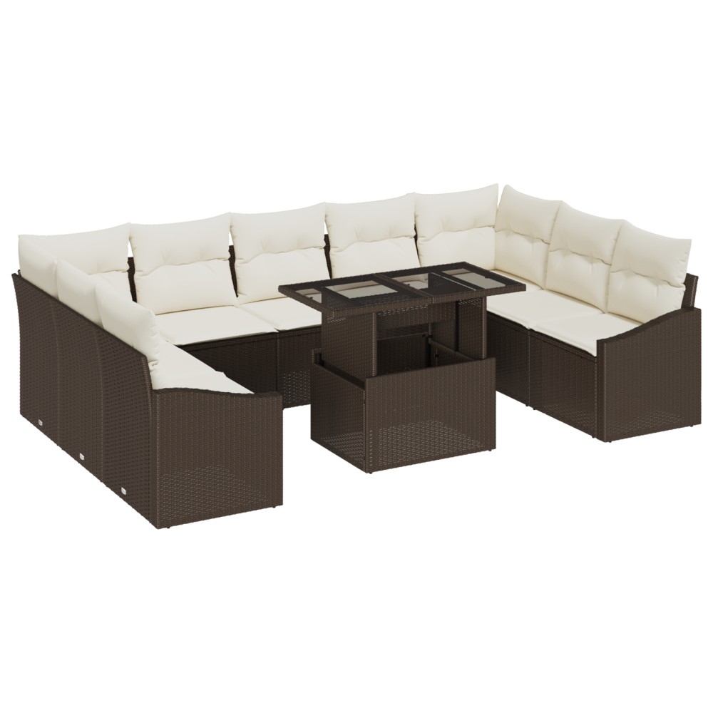 vidaXL Set de canapele pentru grădină cu pernă 10 pcs maro și crem