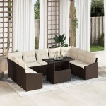 vidaXL Set de canapele pentru grădină cu pernă 10 pcs maro și crem