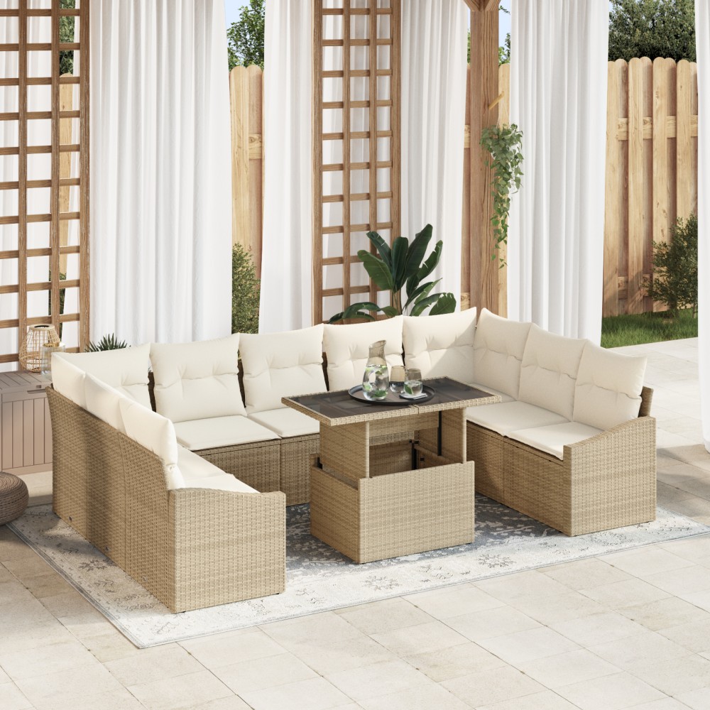 vidaXL Set de canapele pentru grădină cu pernă 10 pcs bej și crem