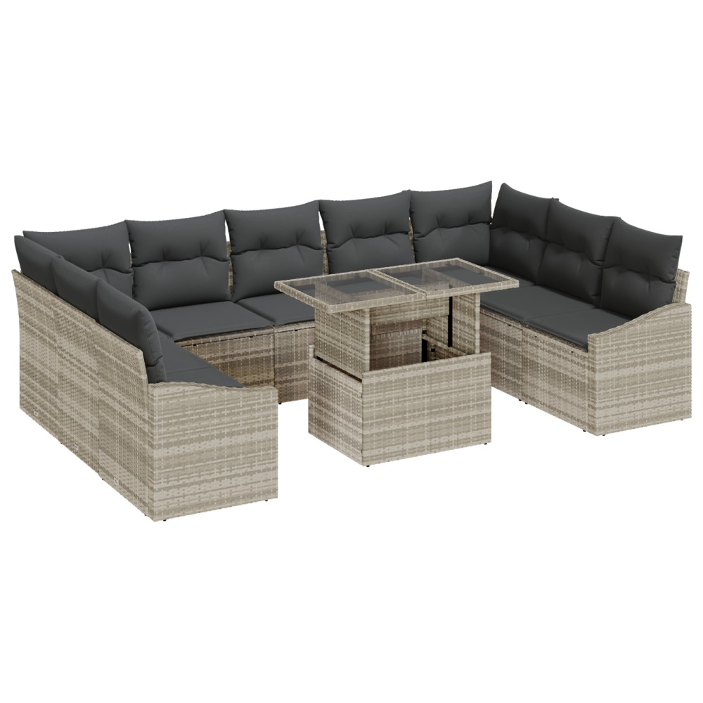 vidaXL Set de canapele pentru grădină cu pernă 10 pcs Gri deschis