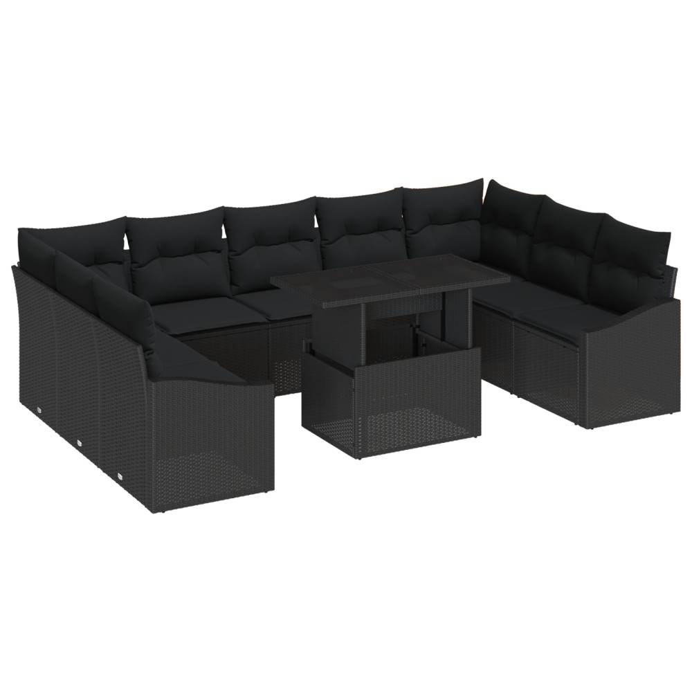 vidaXL Set de canapele pentru grădină 10 pcs Negru 100 x 55 x 73 cm