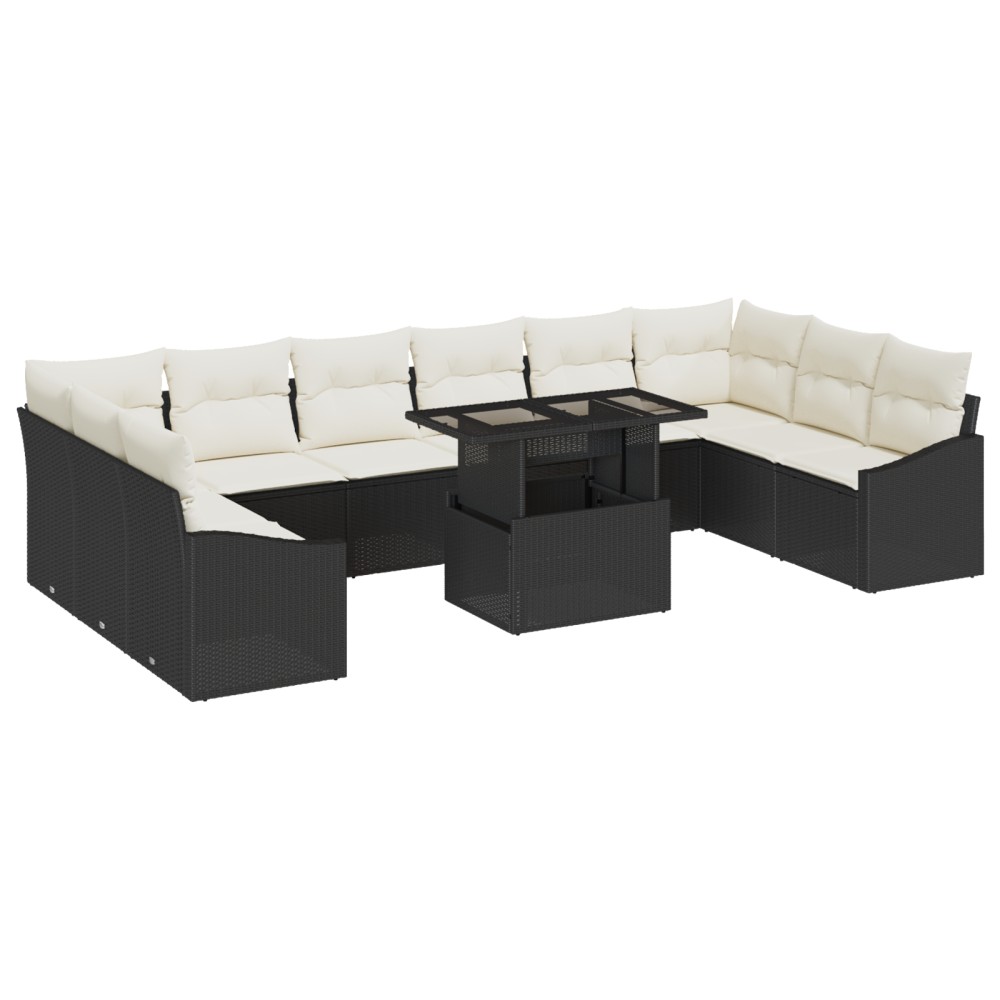 vidaXL Set de canapele pentru grădină cu pernă 11 pcs negru și crem
