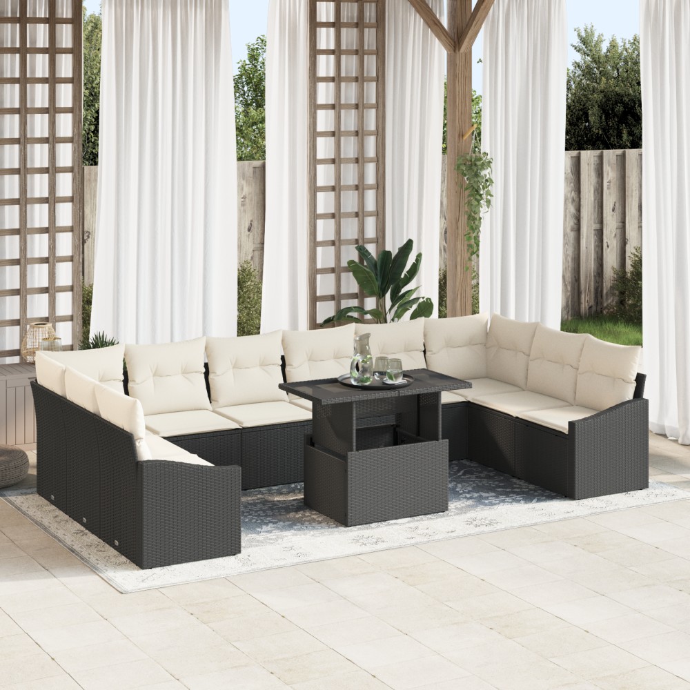 vidaXL Set de canapele pentru grădină cu pernă 11 pcs negru și crem