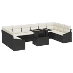 vidaXL Set de canapele pentru grădină cu pernă 11 pcs negru și crem
