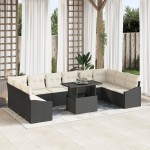 vidaXL Set de canapele pentru grădină cu pernă 11 pcs negru și crem