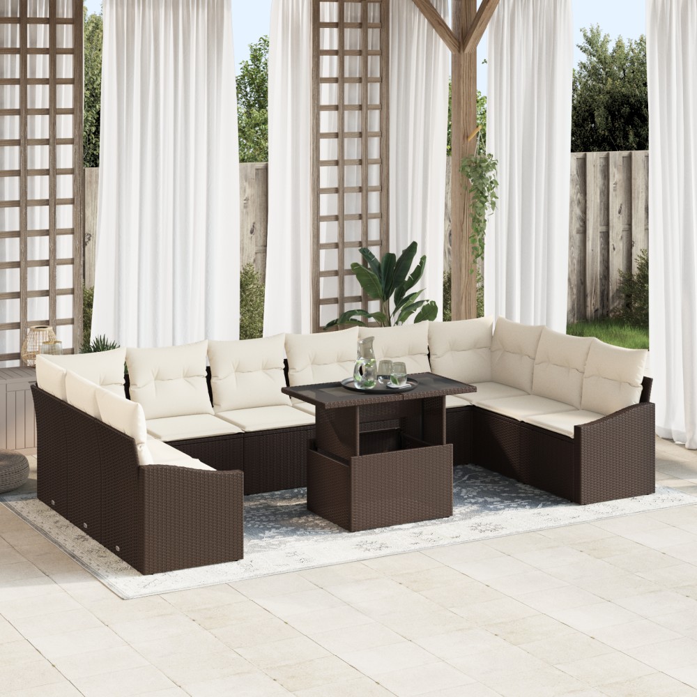 vidaXL Set de canapele pentru grădină cu pernă 11 pcs maro și crem