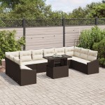 vidaXL Set de canapele pentru grădină cu pernă 11 pcs maro și crem vidaXL Set de canapele pentru grădină cu pernă 11 pcs maro și crem