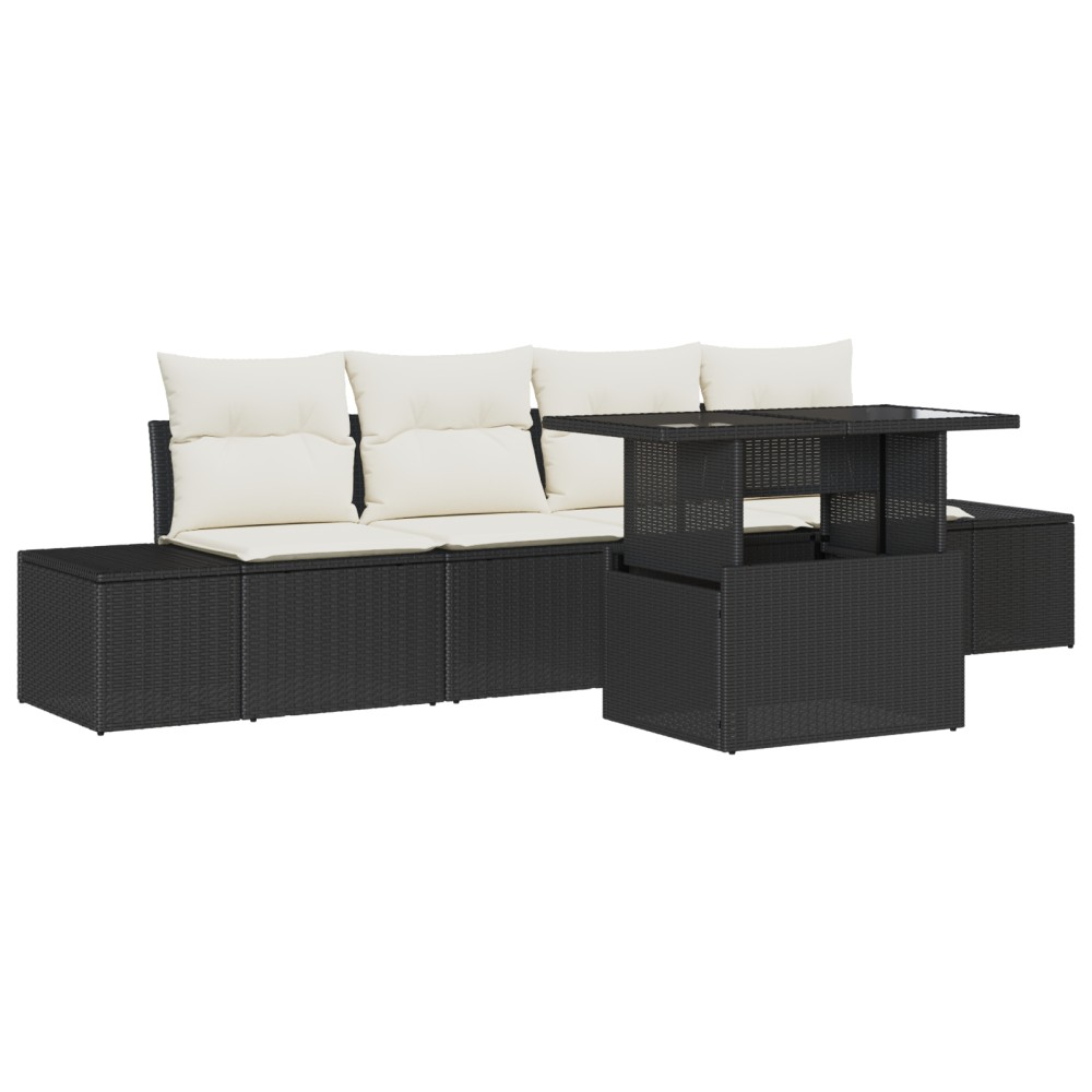 vidaXL Set de canapele pentru grădină cu pernă 5 pcs negru și crem