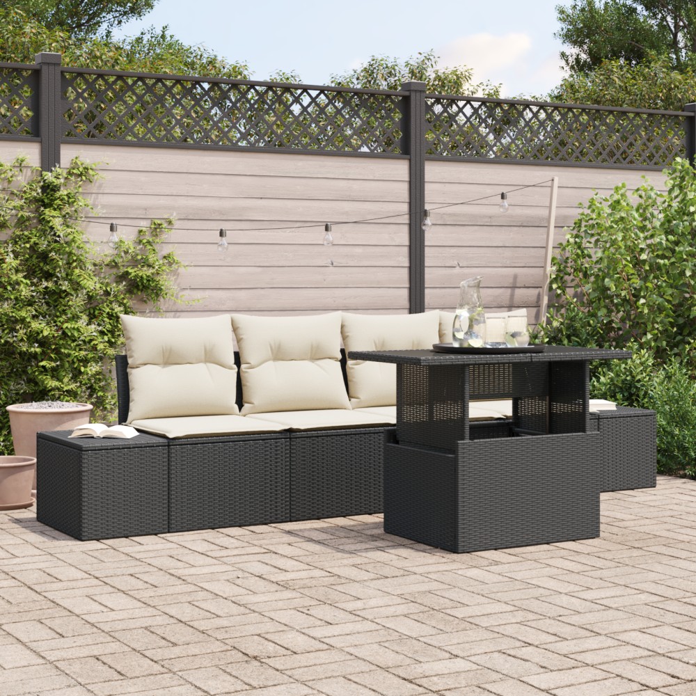 vidaXL Set de canapele pentru grădină cu pernă 5 pcs negru și crem