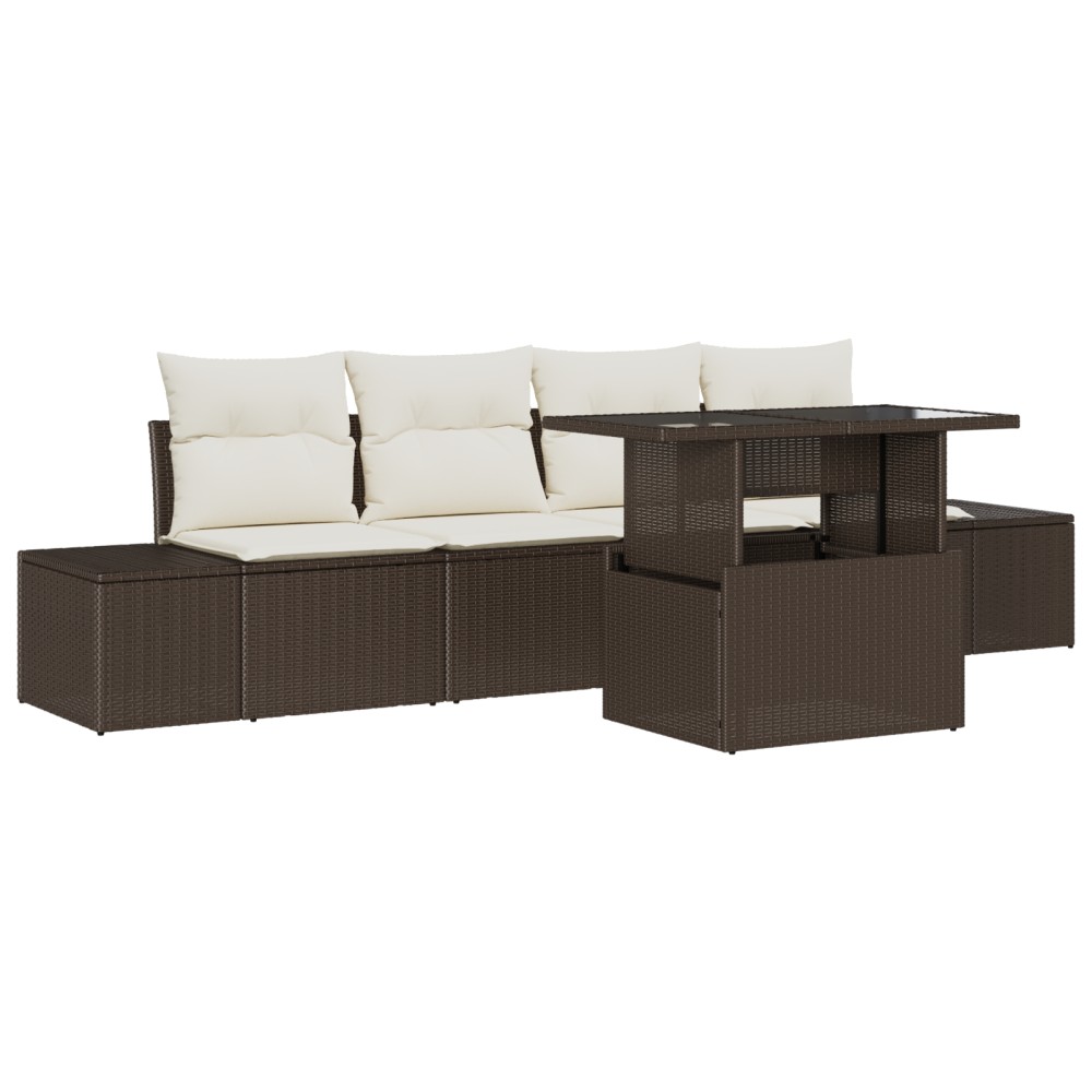 vidaXL Set de canapele pentru grădină cu pernă 5 pcs maro și crem