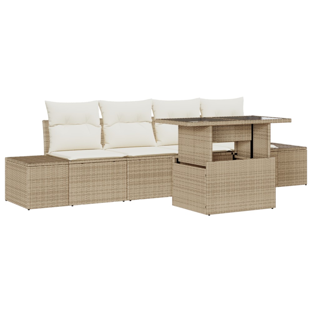 vidaXL Set de canapele pentru grădină cu pernă 5 pcs bej și crem