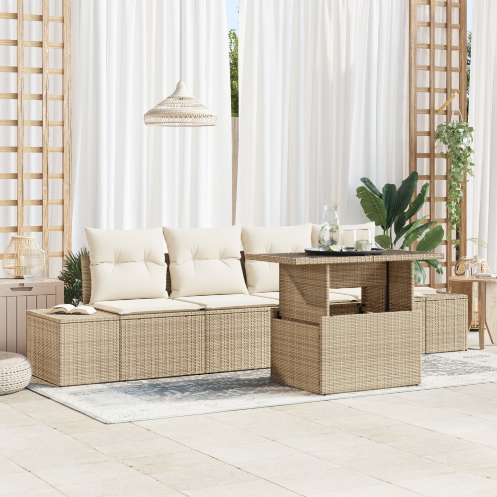 vidaXL Set de canapele pentru grădină cu pernă 5 pcs bej și crem