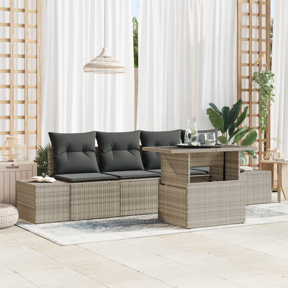 vidaXL Set de canapele pentru grădină cu pernă 5 pcs Gri deschis