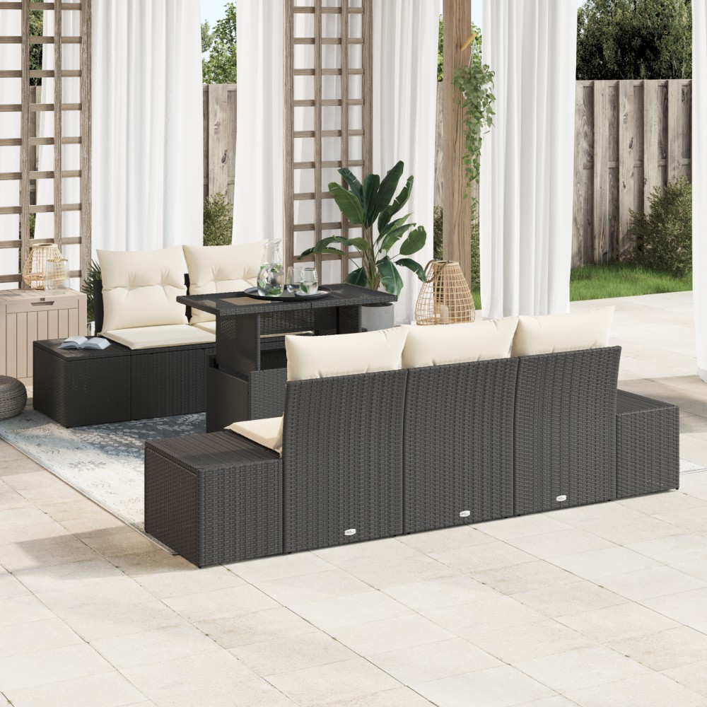 vidaXL Set de canapele pentru grădină cu pernă 6 pcs negru și crem