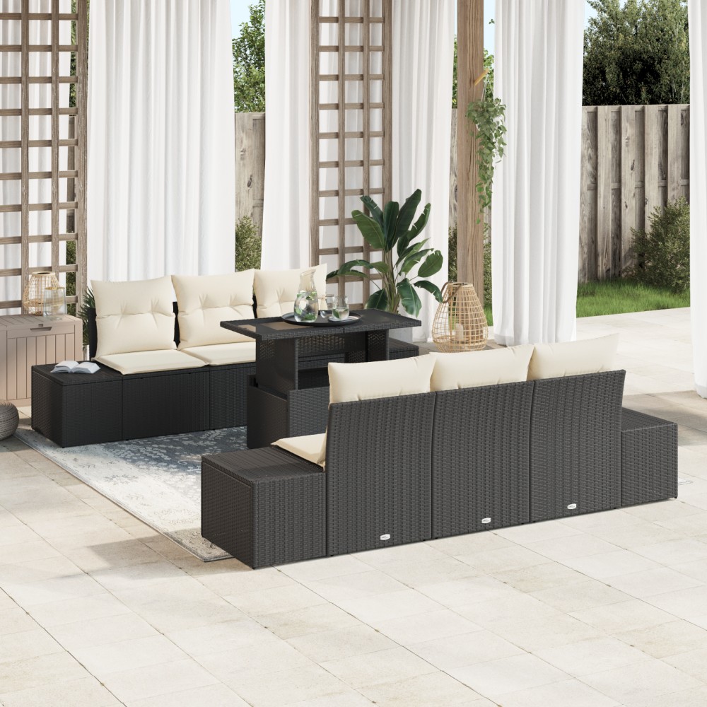 vidaXL Set de canapele pentru grădină cu pernă 7 pcs negru și crem
