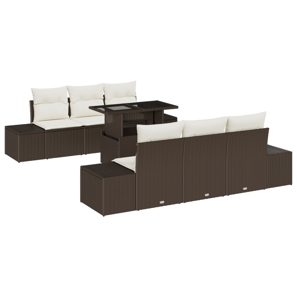 vidaXL Set de canapele pentru grădină cu pernă 7 pcs maro și crem