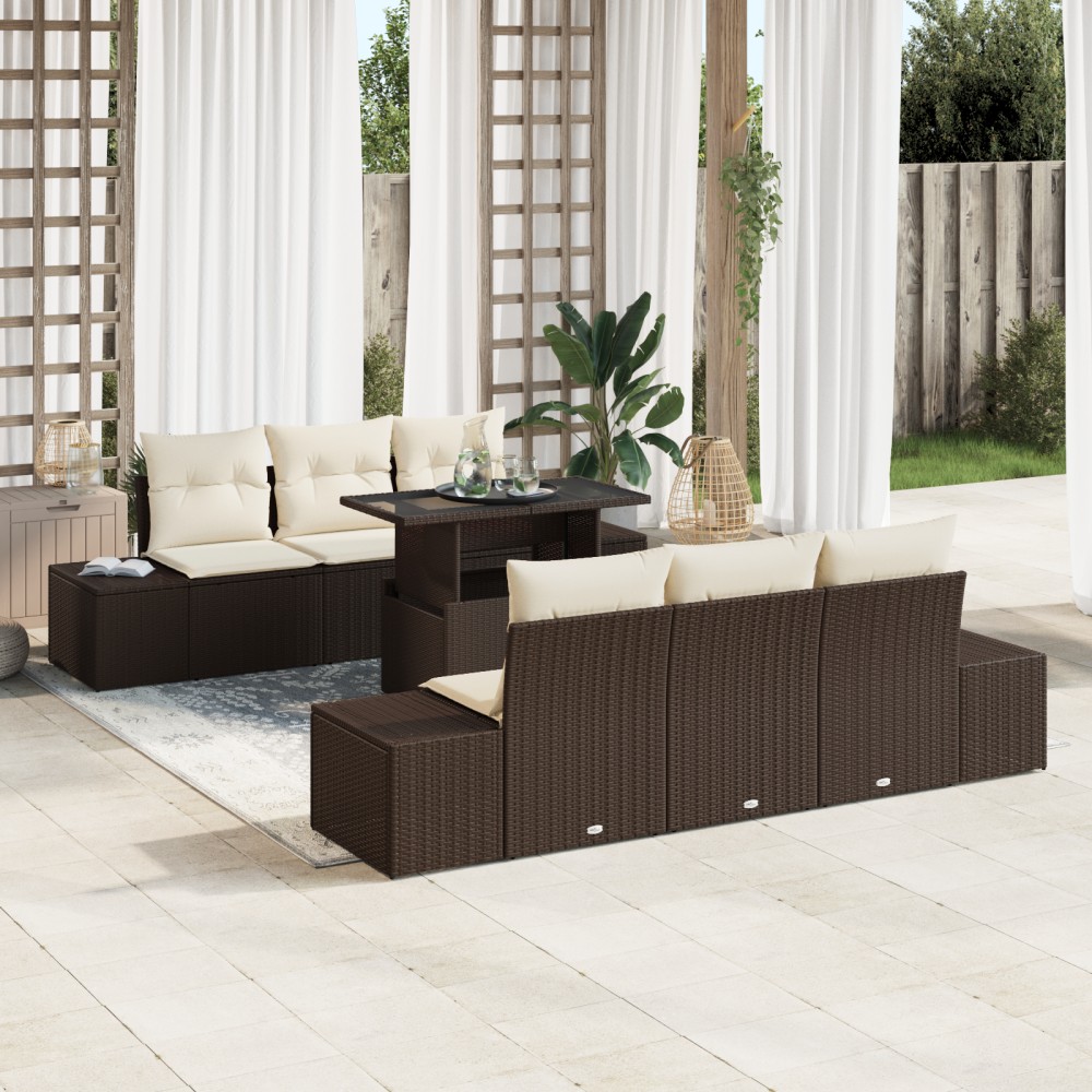 vidaXL Set de canapele pentru grădină cu pernă 7 pcs maro și crem
