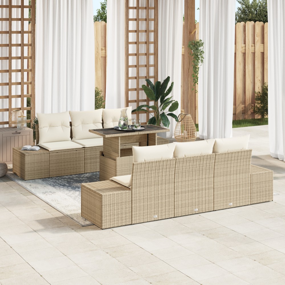 vidaXL Set de canapele pentru grădină cu pernă 7 pcs bej și crem