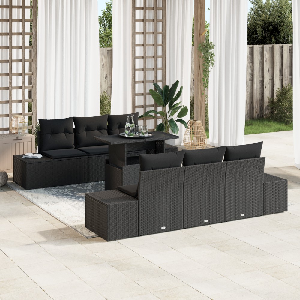 vidaXL Set de canapele pentru grădină 7 pcs Negru 100 x 55 x 73 cm