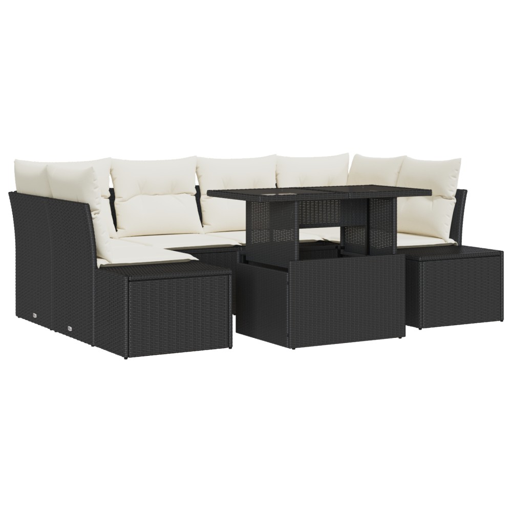 vidaXL Set de canapele pentru grădină cu pernă 7 pcs negru și crem