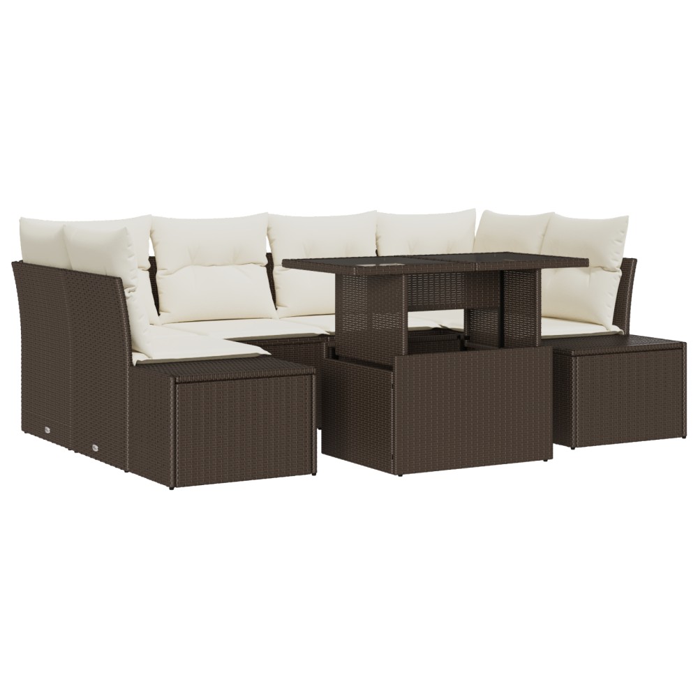 vidaXL Set de canapele pentru grădină cu pernă 7 pcs maro și crem