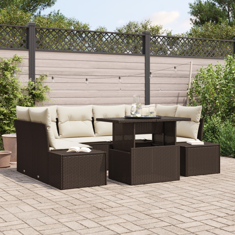 vidaXL Set de canapele pentru grădină cu pernă 7 pcs maro și crem