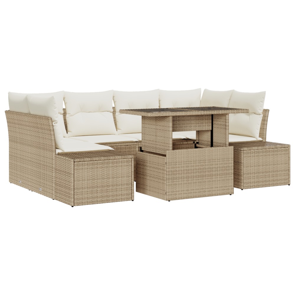 vidaXL Set de canapele pentru grădină cu pernă 7 pcs bej și crem