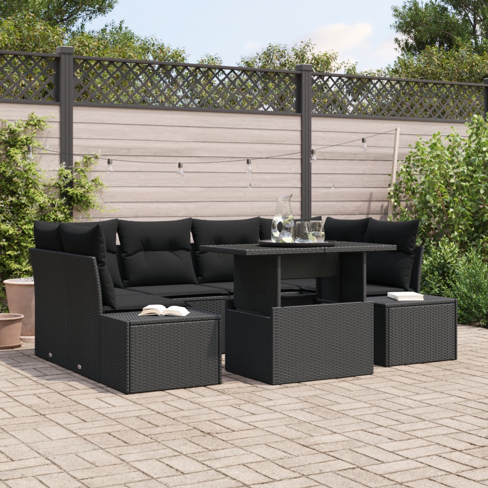 vidaXL Set de canapele pentru grădină 7 pcs Negru 100 x 55 x 73 cm