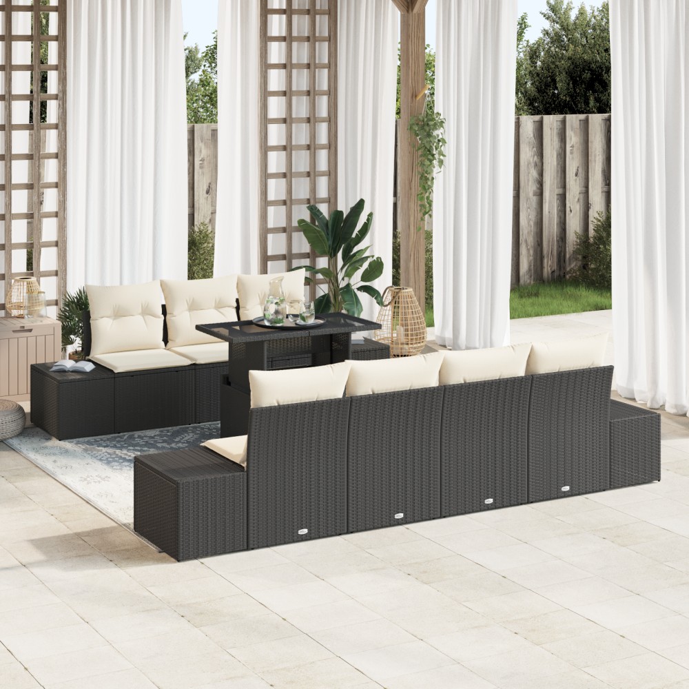 vidaXL Set de canapele pentru grădină cu pernă 8 pcs negru și crem