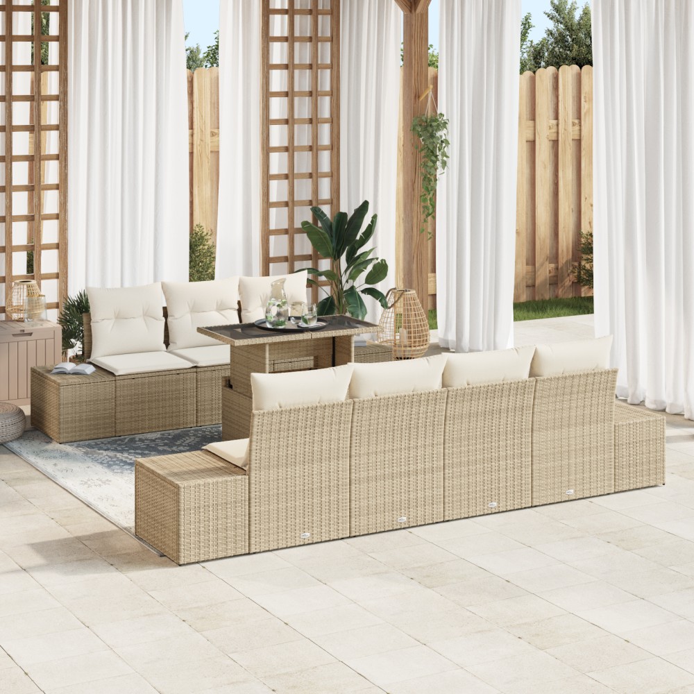 vidaXL Set de canapele pentru grădină cu pernă 8 pcs bej și crem