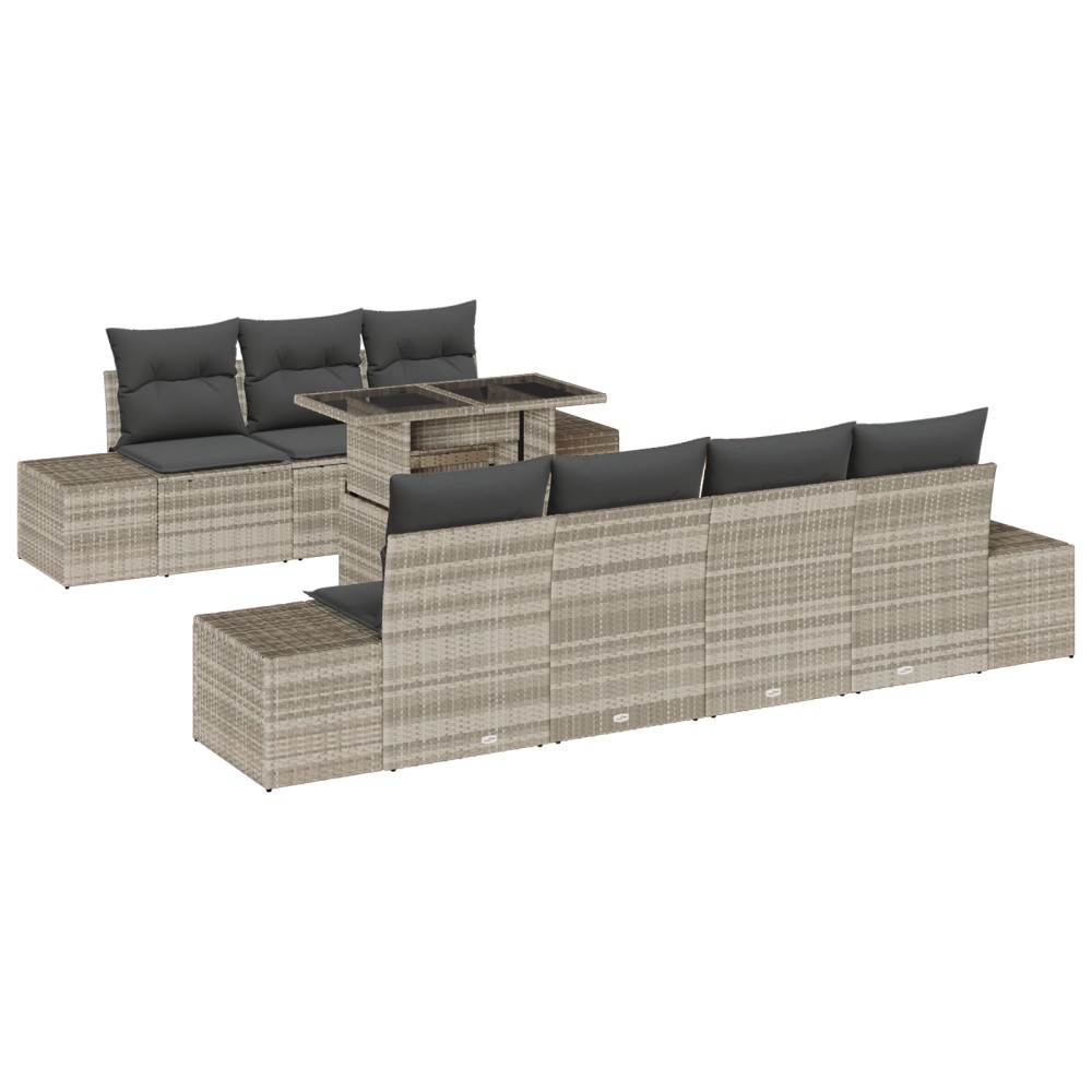 vidaXL Set de canapele pentru grădină cu pernă 8 pcs Gri deschis