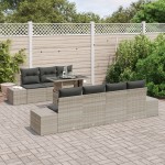 vidaXL Set de canapele pentru grădină cu pernă 8 pcs Gri deschis