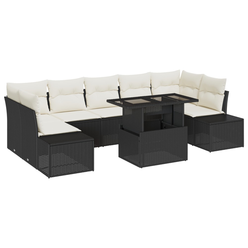 vidaXL Set de canapele pentru grădină cu pernă 8 pcs negru și crem