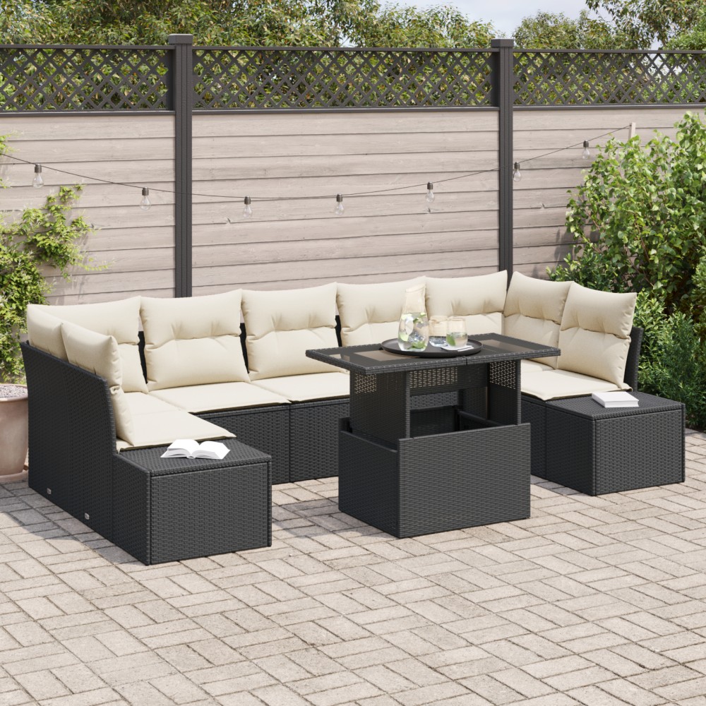 vidaXL Set de canapele pentru grădină cu pernă 8 pcs negru și crem