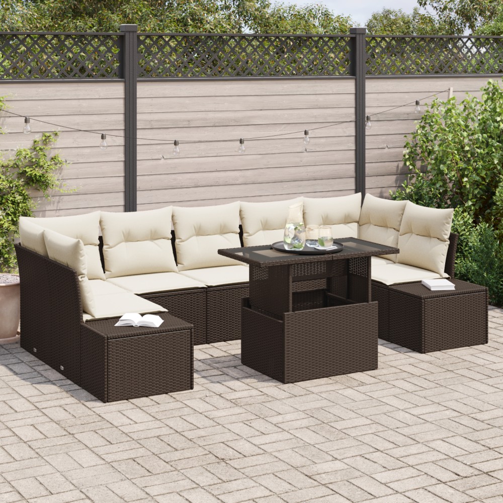 vidaXL Set de canapele pentru grădină cu pernă 8 pcs maro și crem