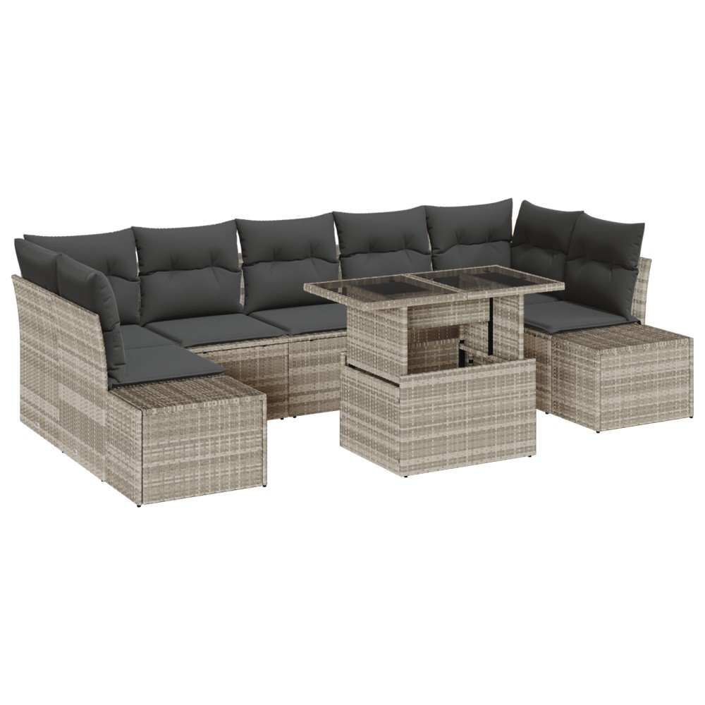 vidaXL Set de canapele pentru grădină cu pernă 8 pcs Gri deschis
