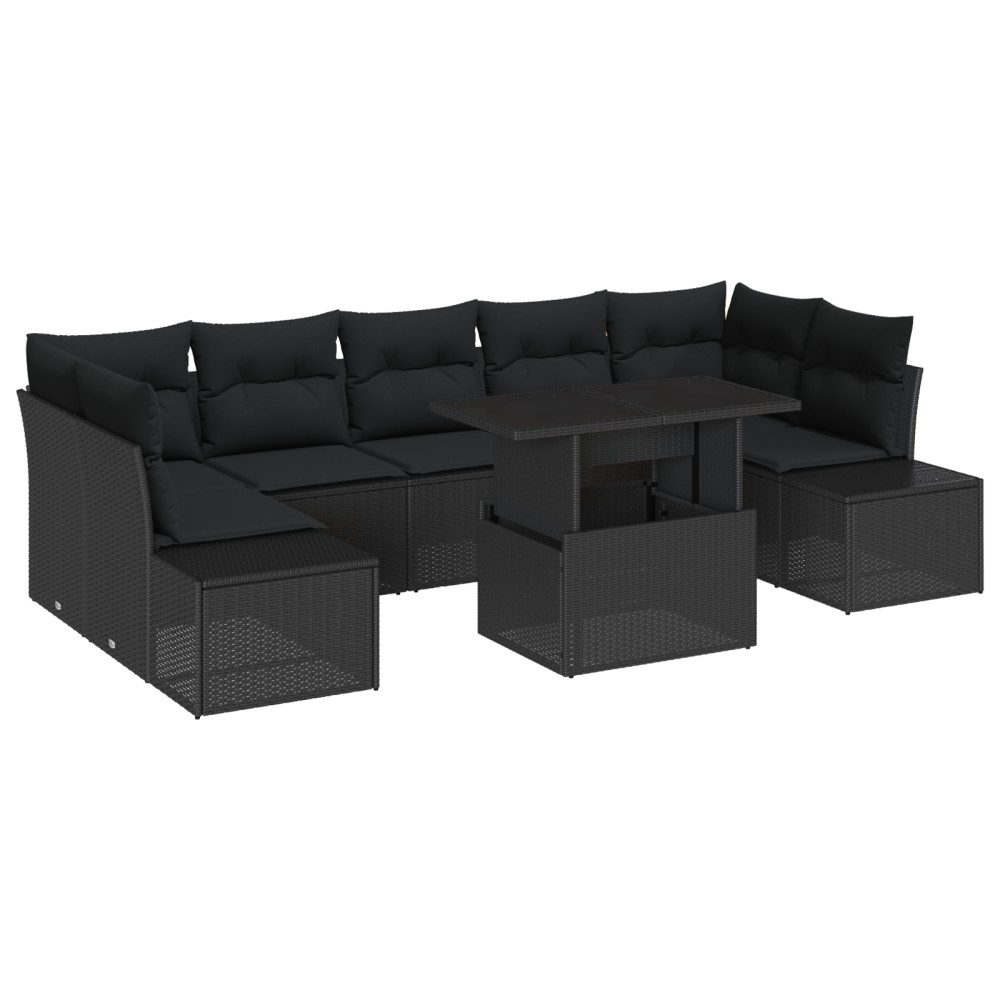 vidaXL Set de canapele pentru grădină 8 pcs Negru 100 x 55 x 73 cm