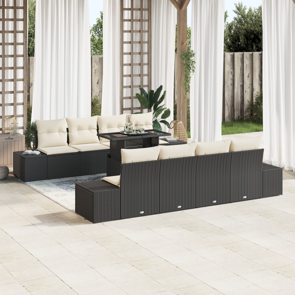 vidaXL Set de canapele pentru grădină cu pernă 7 pcs negru și crem