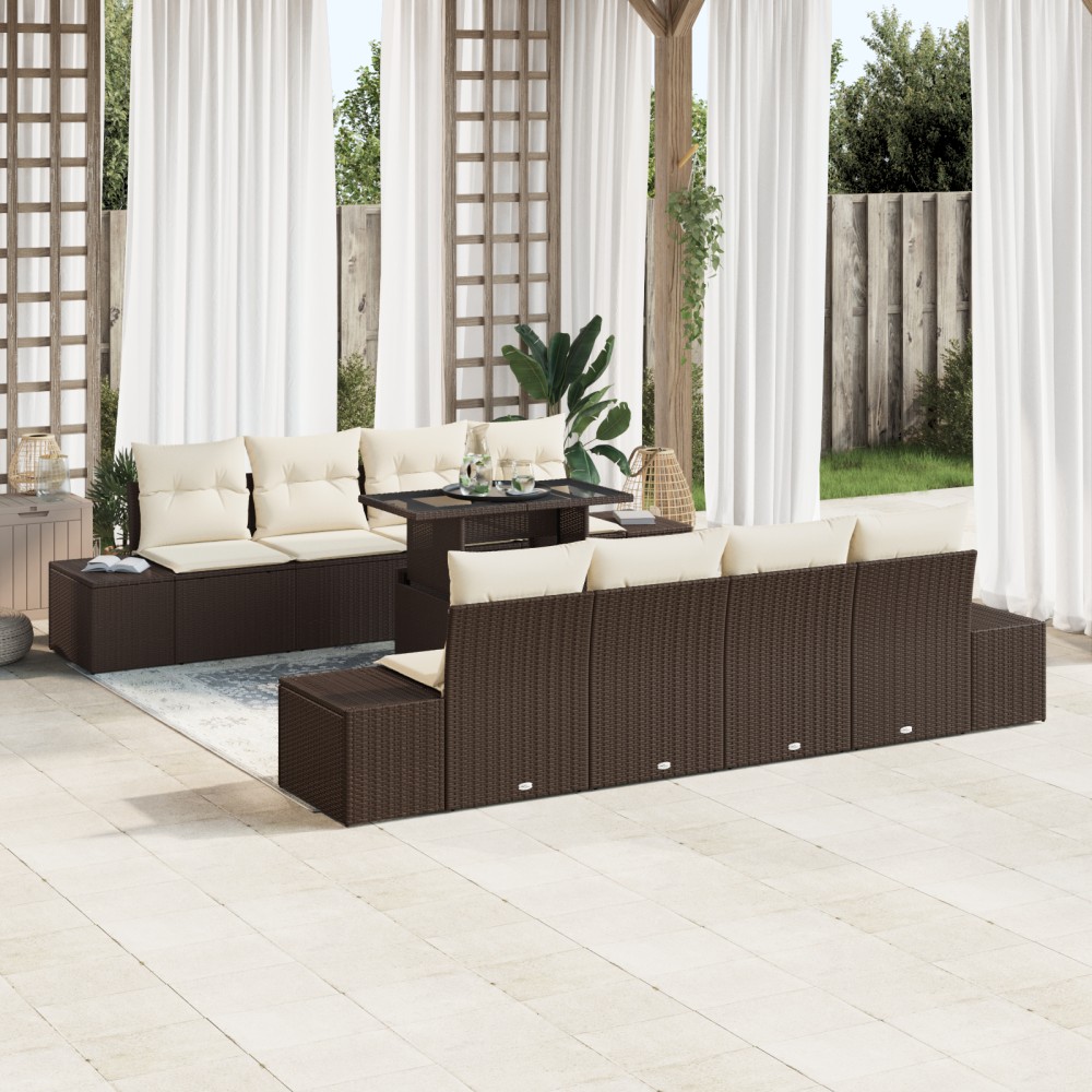 vidaXL Set de canapele pentru grădină cu pernă 7 pcs maro și crem
