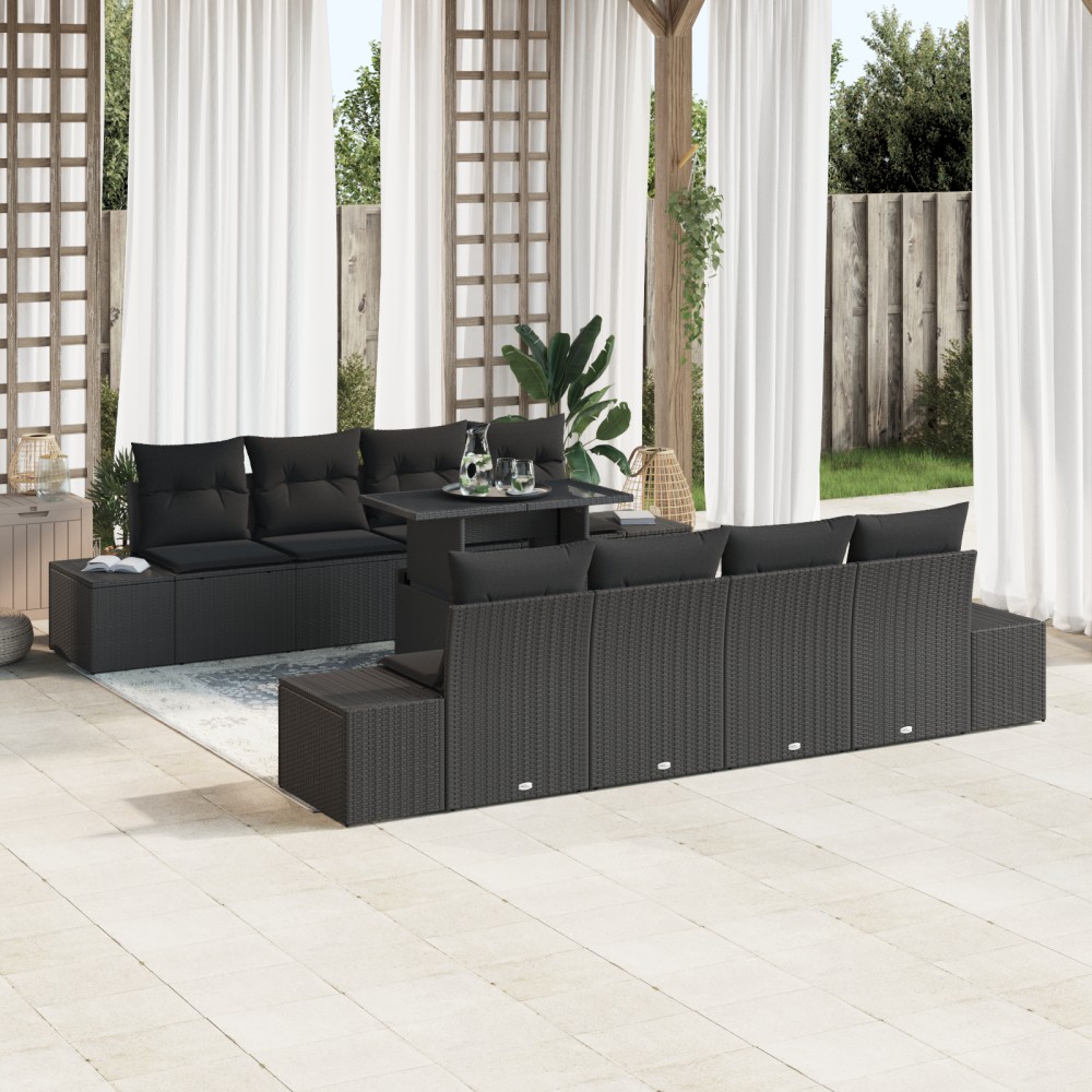 vidaXL Set de canapele pentru grădină 7 pcs Negru 100 x 55 x 73 cm
