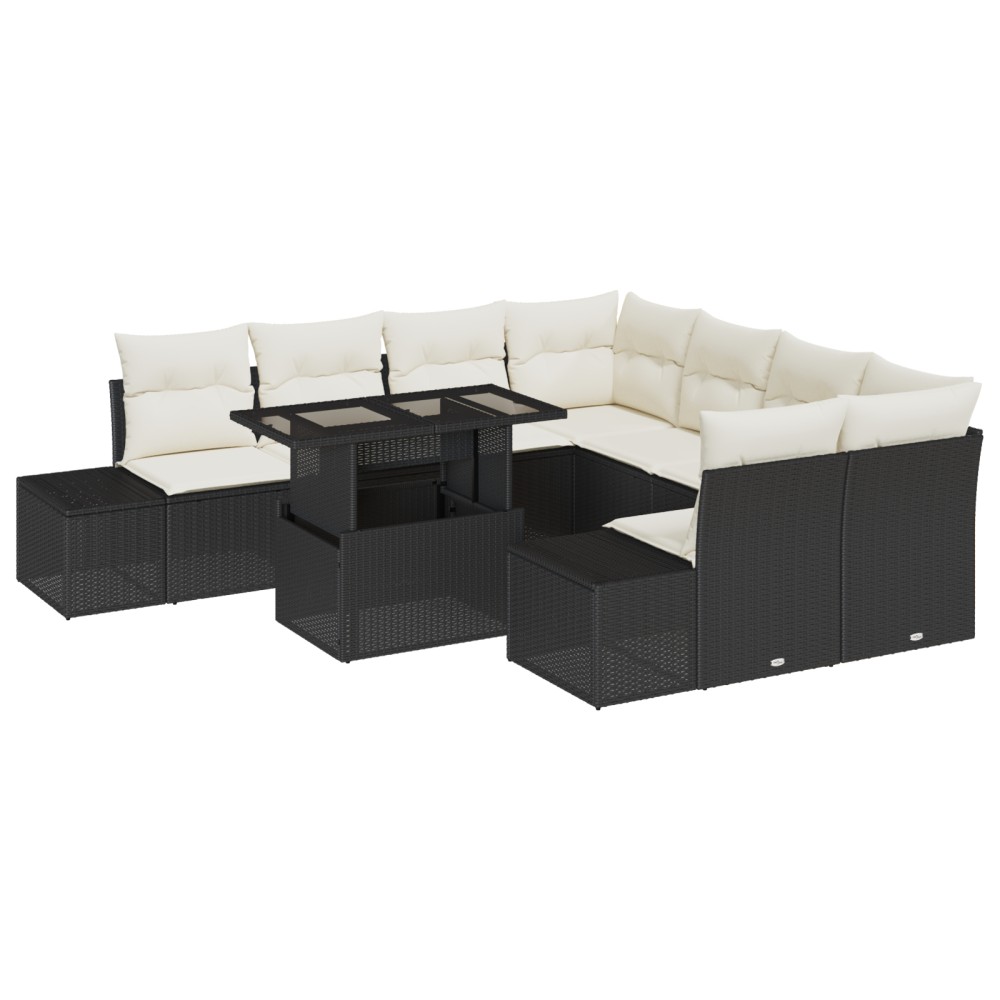 vidaXL Set de canapele pentru grădină cu pernă 9 pcs negru și crem