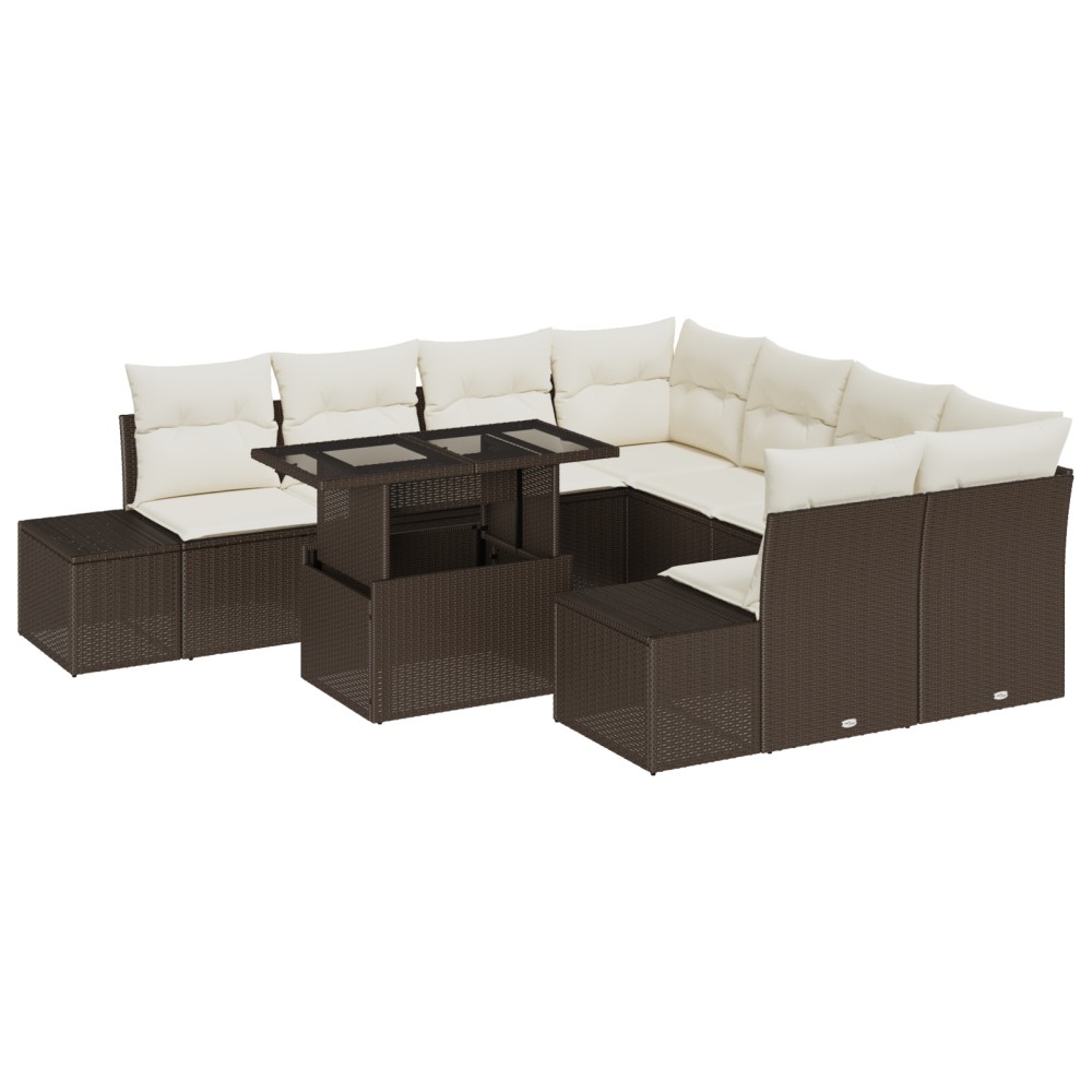 vidaXL Set de canapele pentru grădină cu pernă 9 pcs maro și crem