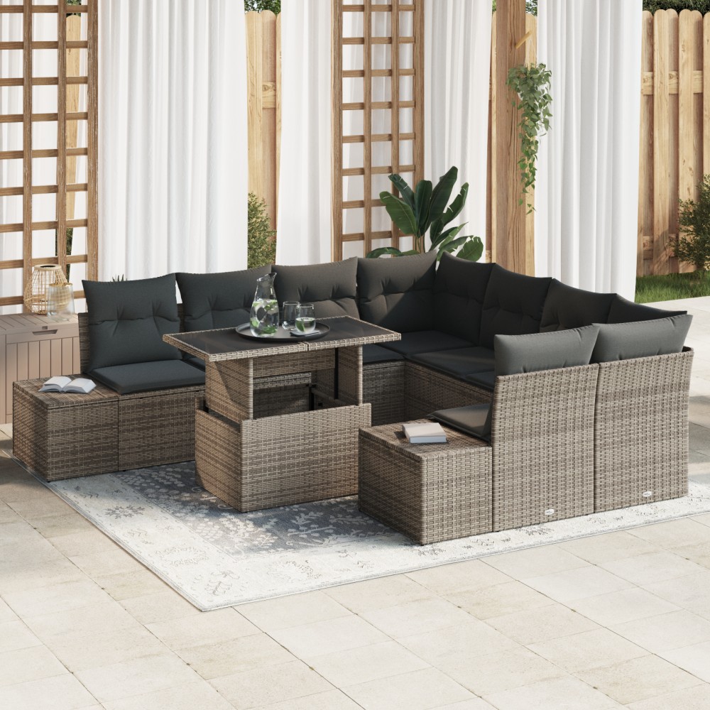 vidaXL Set de canapele pentru grădină 9 pcs Gri 100 x 55 x 73 cm